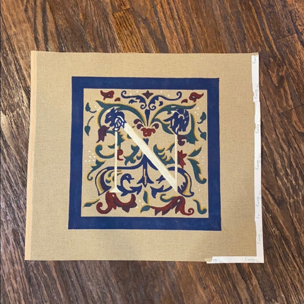 Hand painted needlepoint “N”